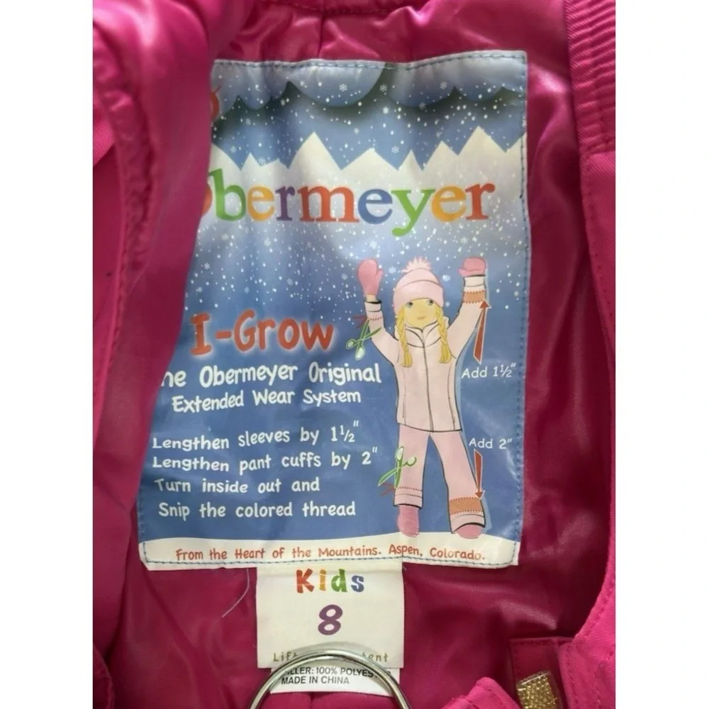 Obermeyer I-Grow Girls Ski Bib Snow Pants Pink Size 8 Insulated Winter Snowboard
